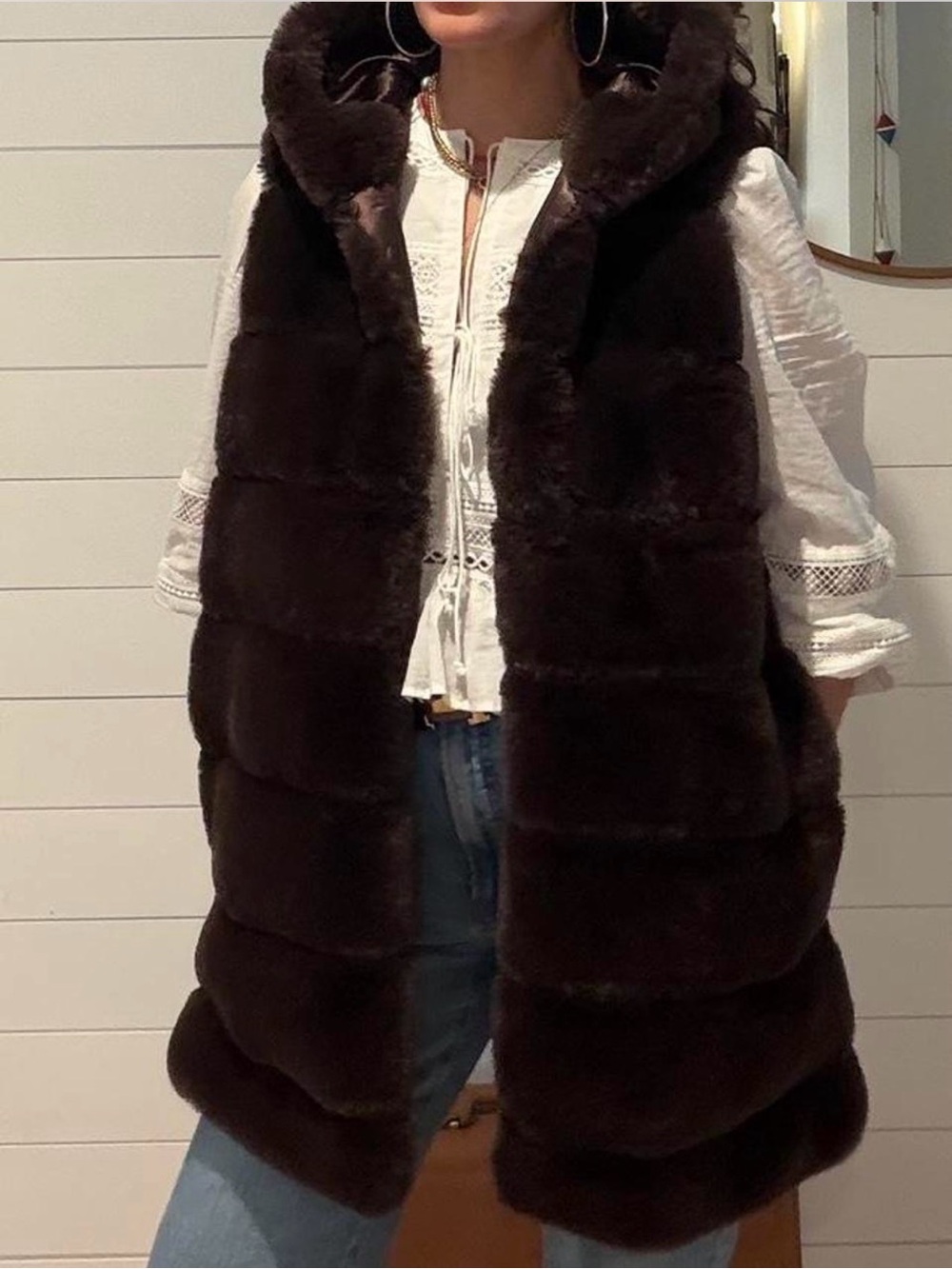Rachel Zoe Women's Brown Faux-Fur Hooded Vest - Luxe Warmth